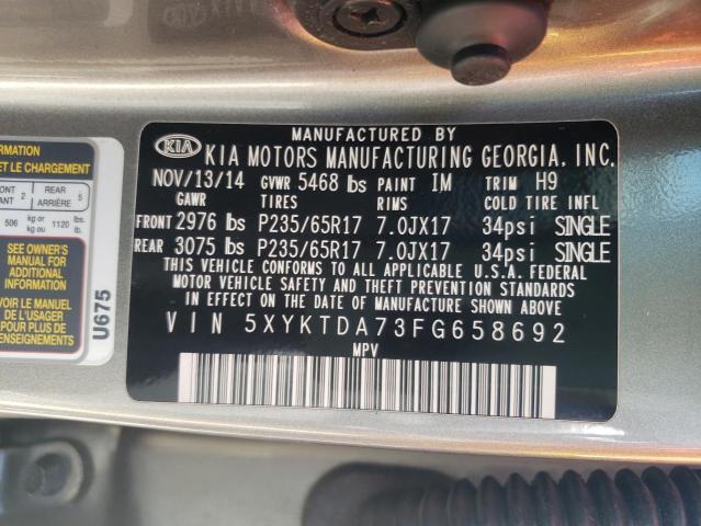 Photo 10 from auction – 2015 KIA SORENTO LX with VIN 5XYKTDA73FG658692