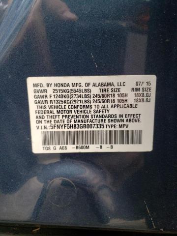 Photo 10 from auction – 2016 HONDA PILOT EXL with VIN 5FNYF5H83GB007335