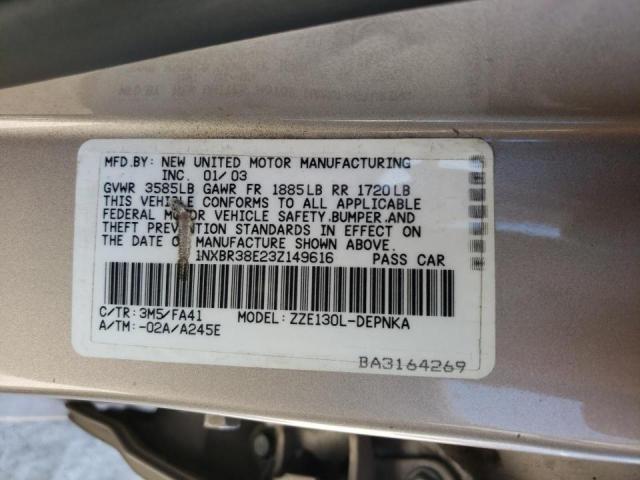 Photo 10 from auction – 2003 TOYOTA COROLLA CE with VIN 1NXBR38E23Z149616