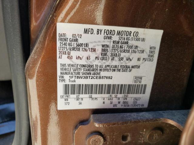 Photo 10 from auction – 2012 FORD F350 SUPER with VIN 1FT8W3BT2CEB57692