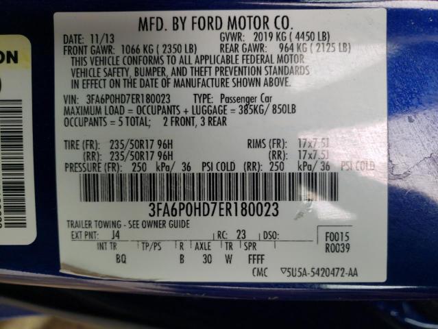 Photo 10 from auction – 2014 FORD FUSION SE with VIN 3FA6P0HD7ER180023