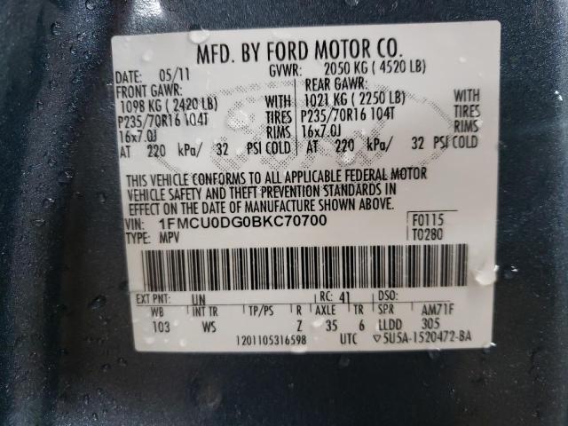 Photo 10 from auction – 2011 FORD ESCAPE XLT with VIN 1FMCU0DG0BKC70700