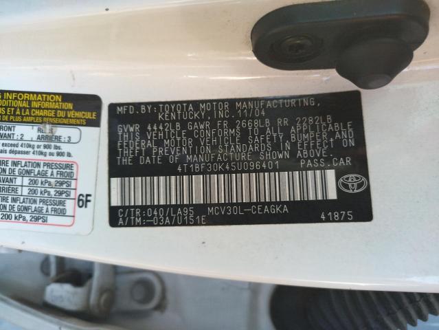 Photo 10 from auction – 2005 TOYOTA CAMRY LE with VIN 4T1BF30K45U096401