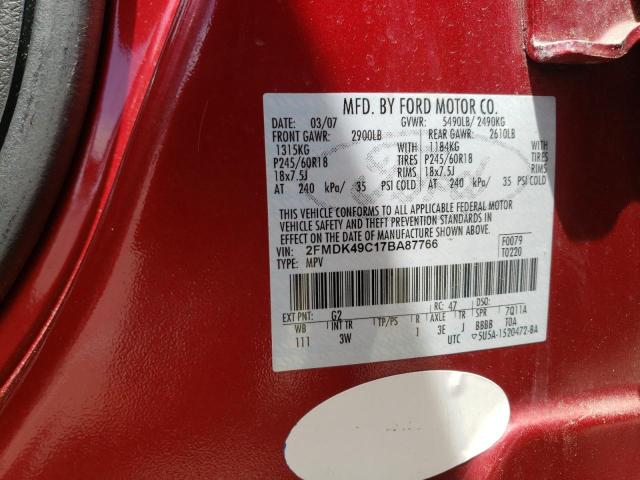 Photo 10 from auction – 2007 FORD EDGE SEL P with VIN 2FMDK49C17BA87766
