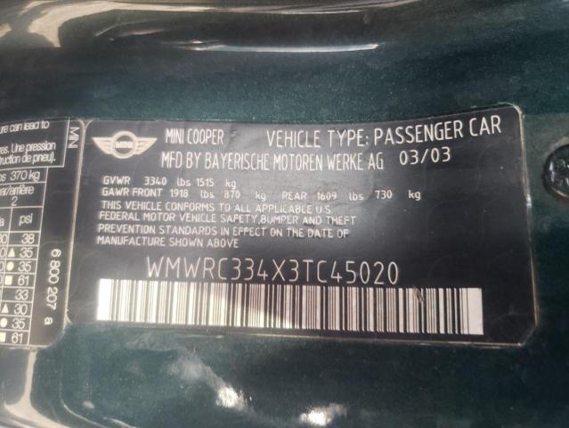 Photo 10 from auction – 2003 MINI COOPER with VIN WMWRC334X3TC45020