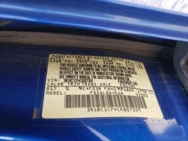 Photo 10 from auction – 2012 NISSAN VERSA S with VIN 3N1BC1CP4CK807359