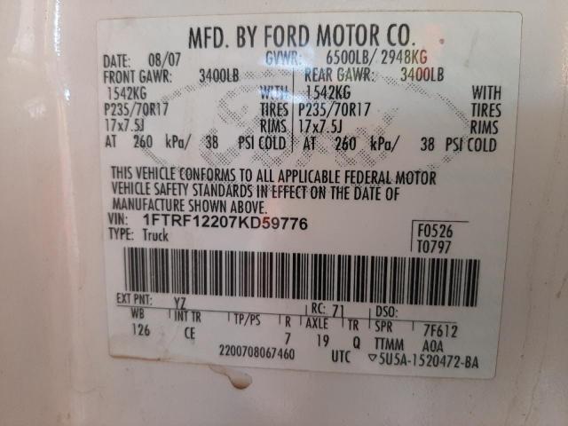 Photo 10 from auction – 2007 FORD F150 with VIN 1FTRF12207KD59776
