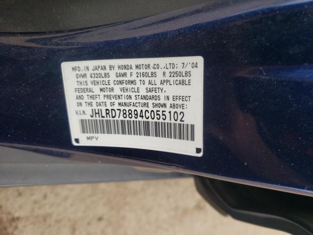 Photo 10 from auction – 2004 HONDA CR-V EX with VIN JHLRD78894C055102