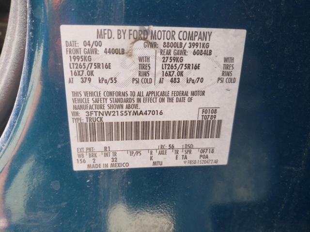 Photo 10 from auction – 2000 FORD F250 SUPER with VIN 3FTNW21S5YMA47016