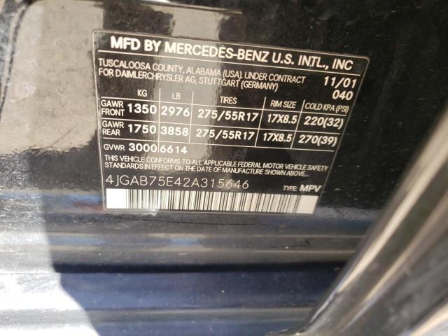 Photo 10 from auction – 2002 MERCEDES-BENZ ML 500 with VIN 4JGAB75E42A315646