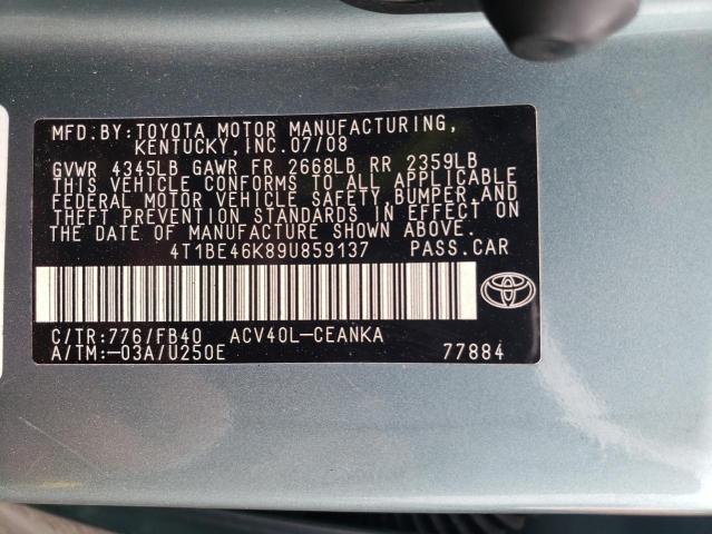 Photo 10 from auction – 2009 TOYOTA CAMRY BASE with VIN 4T1BE46K89U859137