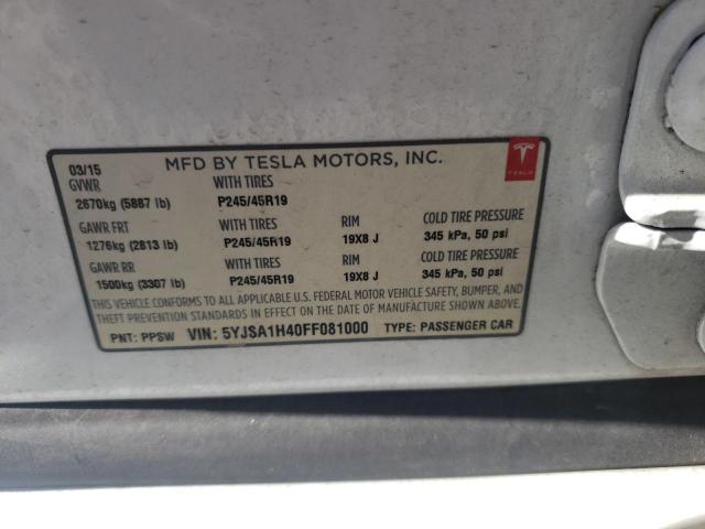Photo 10 from auction – 2015 TESLA MODEL S P8 with VIN 5YJSA1H40FF081000