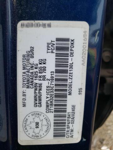 Photo 10 from auction – 2003 TOYOTA COROLLA CE with VIN 2T1BR32E33C716913
