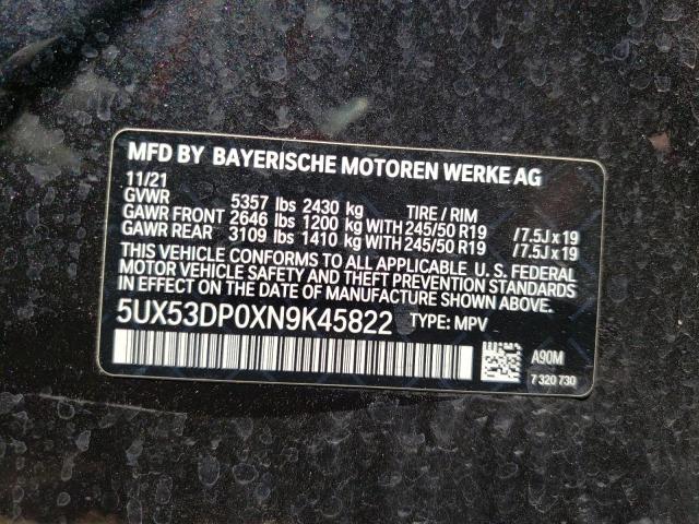 Photo 10 from auction – 2022 BMW X3 XDRIVE3 with VIN 5UX53DP0XN9K45822