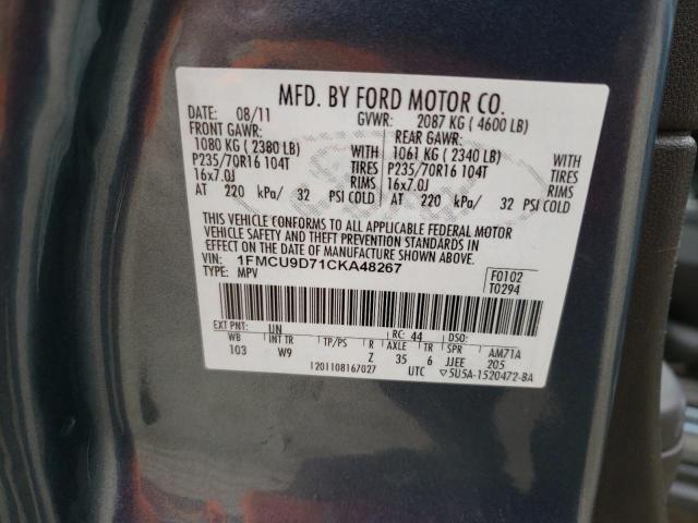 Photo 10 from auction – 2012 FORD ESCAPE XLT with VIN 1FMCU9D71CKA48267