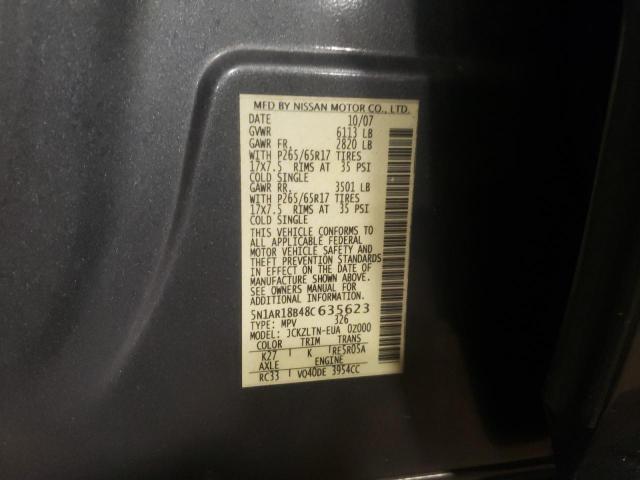 Photo 10 from auction – 2008 NISSAN PATHFINDER with VIN 5N1AR18B48C635623
