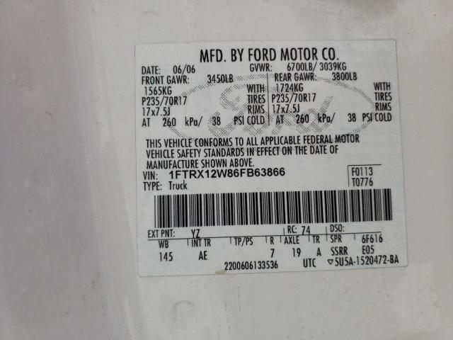 Photo 10 from auction – 2006 FORD F150 with VIN 1FTRX12W86FB63866