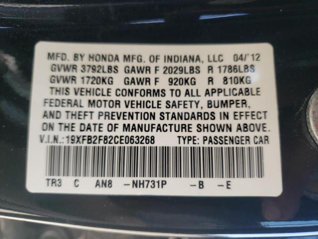 Photo 10 from auction – 2012 HONDA CIVIC EX with VIN 19XFB2F82CE063268