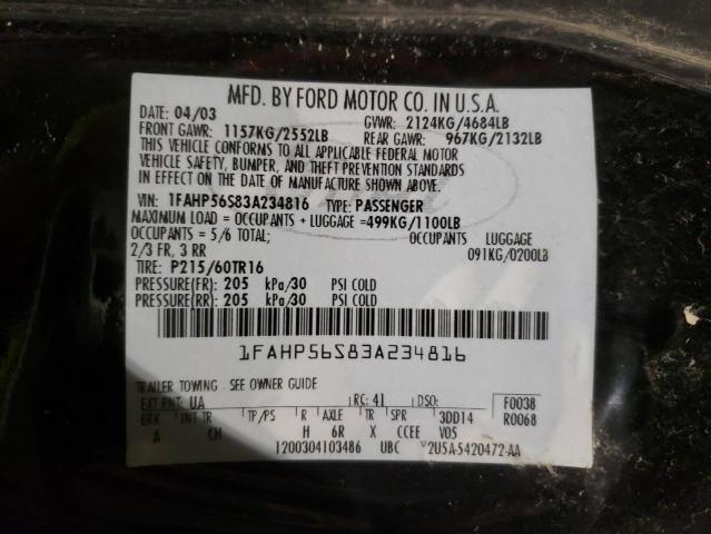 Фото 10 с аукциона – 2003 FORD TAURUS SEL с VIN 1FAHP56S83A234816