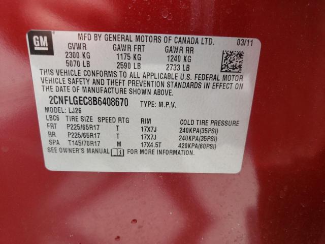 Photo 10 from auction – 2011 CHEVROLET EQUINOX LT with VIN 2CNFLGEC8B6408670