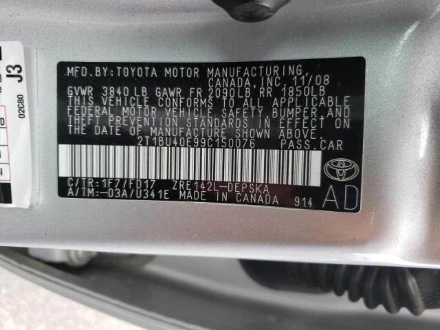 Photo 10 from auction – 2009 TOYOTA COROLLA BA with VIN 2T1BU40E99C150076