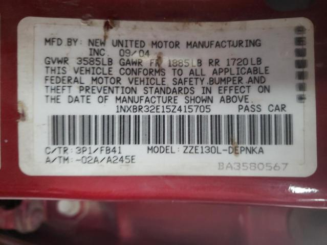 Photo 10 from auction – 2005 TOYOTA COROLLA CE with VIN 1NXBR32E15Z415705