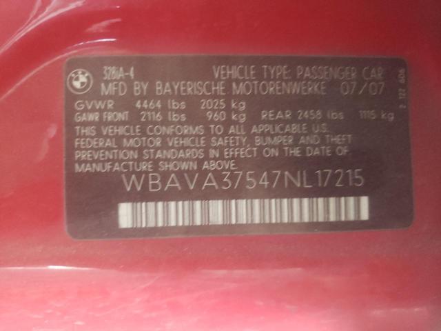 Photo 10 from auction – 2007 BMW 328 I with VIN WBAVA37547NL17215