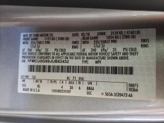 Photo 10 from auction – 2018 FORD ESCAPE SE with VIN 1FMCU0G99JUB62432