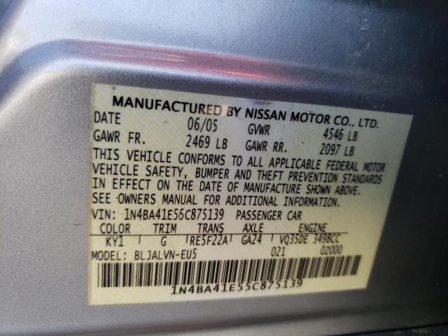 Photo 10 from auction – 2005 NISSAN MAXIMA SE with VIN 1N4BA41E55C875139