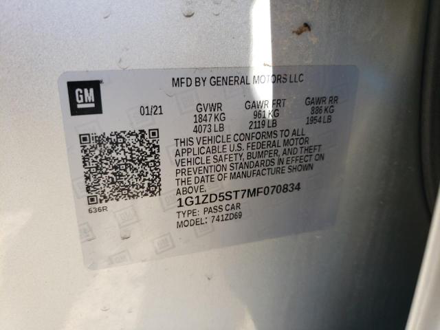 Photo 10 from auction – 2021 CHEVROLET MALIBU LT with VIN 1G1ZD5ST7MF070834