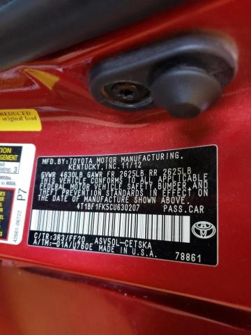 Photo 10 from auction – 2012 TOYOTA CAMRY BASE with VIN 4T1BF1FK5CU630207