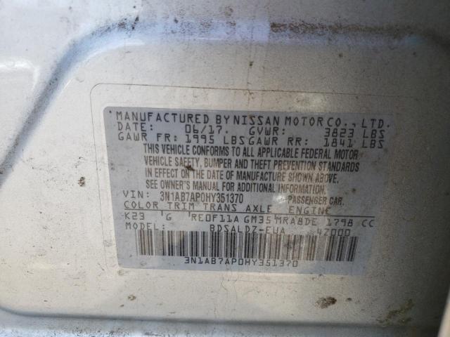 Photo 10 from auction – 2017 NISSAN SENTRA S with VIN 3N1AB7AP0HY351370
