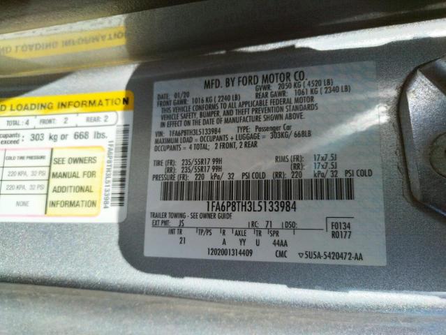 Photo 10 from auction – 2020 FORD MUSTANG with VIN 1FA6P8TH3L5133984