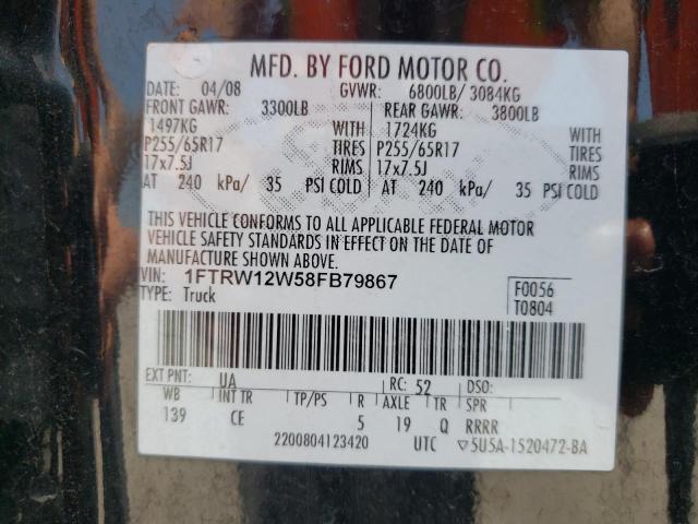 Photo 10 from auction – 2008 FORD F150 SUPER with VIN 1FTRW12W58FB79867