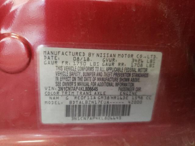Photo 10 from auction – 2019 NISSAN VERSA S with VIN 3N1CN7AP4KL806645
