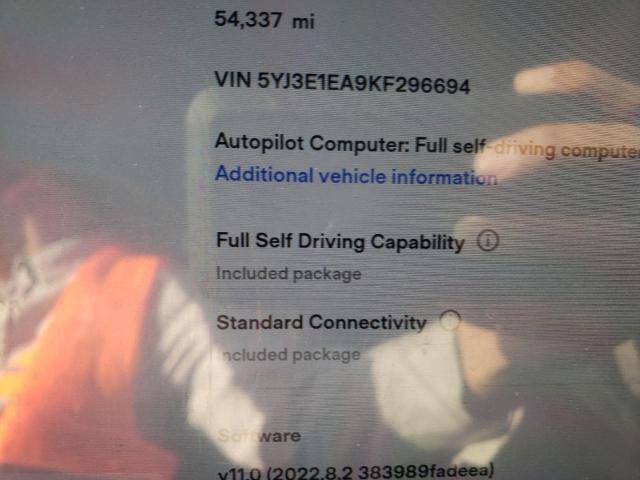 Photo 9 from auction – 2019 TESLA MODEL 3 with VIN 5YJ3E1EA9KF296694