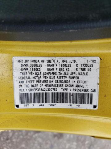 Photo 10 from auction – 2002 HONDA CIVIC SI with VIN SHHEP33542U300752