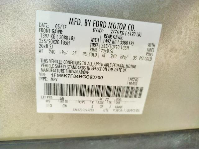 Photo 10 from auction – 2017 FORD EXPLORER L with VIN 1FM5K7F84HGC93700