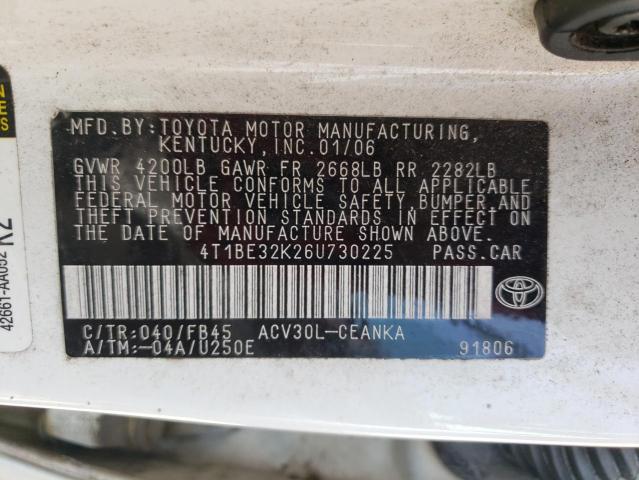 Photo 10 from auction – 2006 TOYOTA CAMRY LE with VIN 4T1BE32K26U730225