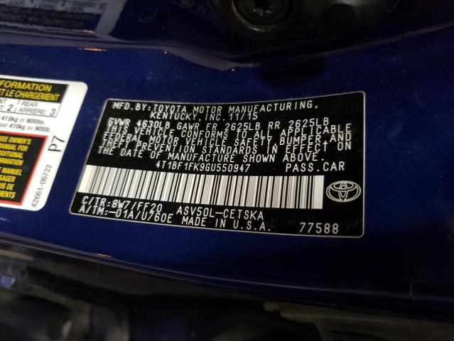 Photo 10 from auction – 2016 TOYOTA CAMRY LE with VIN 4T1BF1FK9GU550947