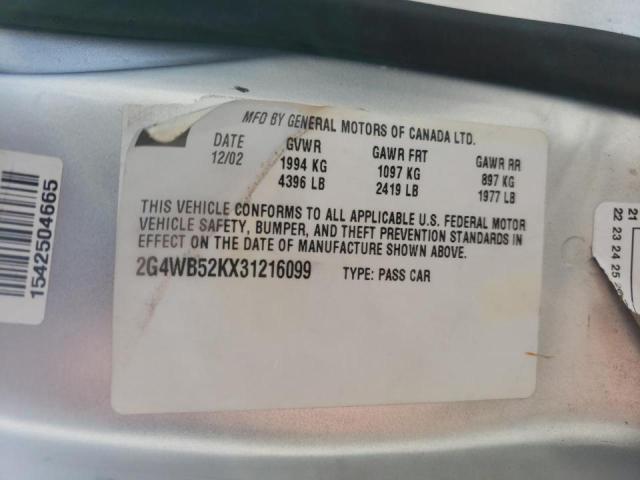 Photo 10 from auction – 2003 BUICK REGAL LS with VIN 2G4WB52KX31216099