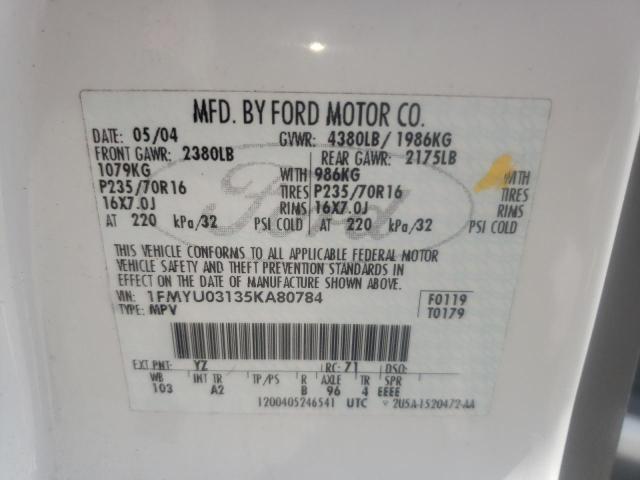 Photo 10 from auction – 2005 FORD ESCAPE XLT with VIN 1FMYU03135KA80784