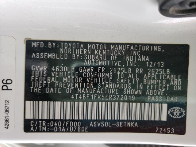 Photo 10 from auction – 2014 TOYOTA CAMRY L with VIN 4T4BF1FK5ER372019