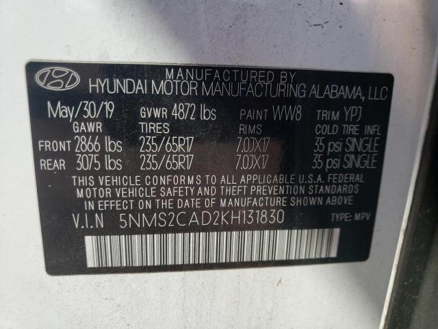 Photo 10 from auction – 2019 HYUNDAI SANTA FE S with VIN 5NMS2CAD2KH131830