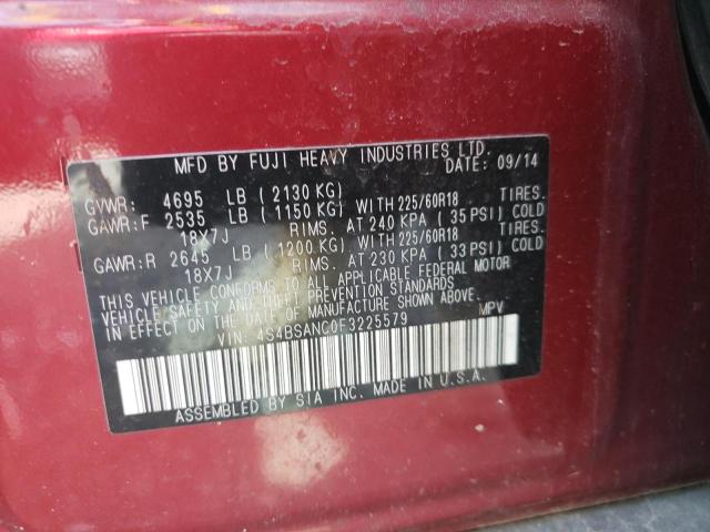 Photo 10 from auction – 2015 SUBARU OUTBACK 2. with VIN 4S4BSANC0F3225579