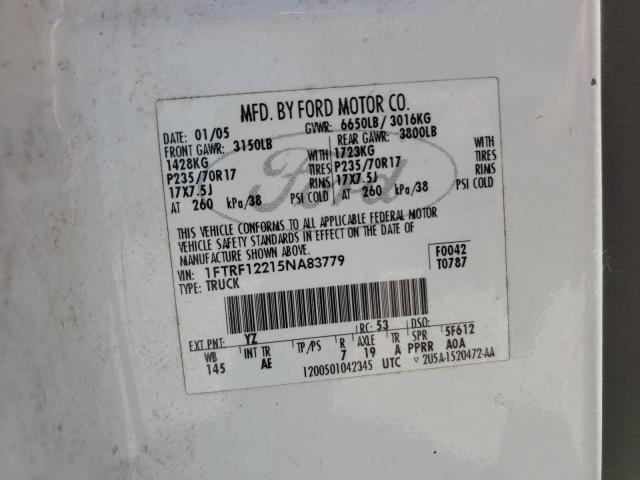 Photo 10 from auction – 2005 FORD F150 with VIN 1FTRF12215NA83779