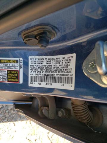 Photo 10 from auction – 2009 HONDA CIVIC EX with VIN 1HGFA16889L003171