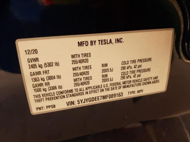 Photo 10 from auction – 2021 TESLA MODEL Y with VIN 5YJYGDEE7MF089163