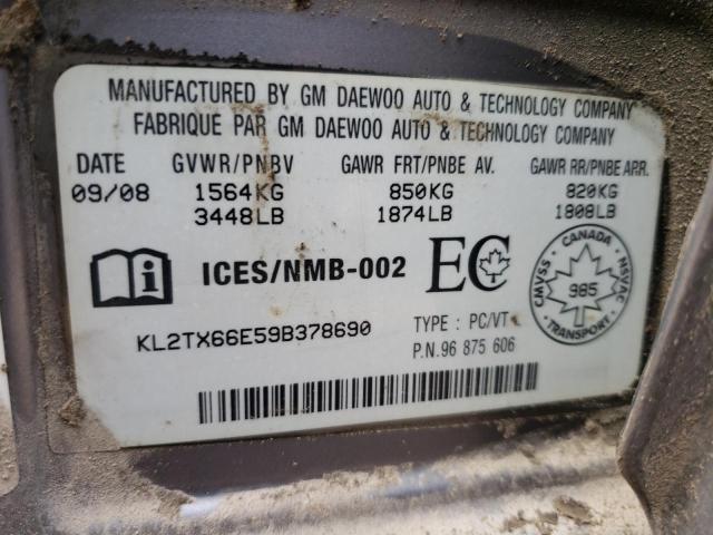 Photo 10 from auction – 2009 PONTIAC G3 WAVE SE with VIN KL2TX66E59B378690