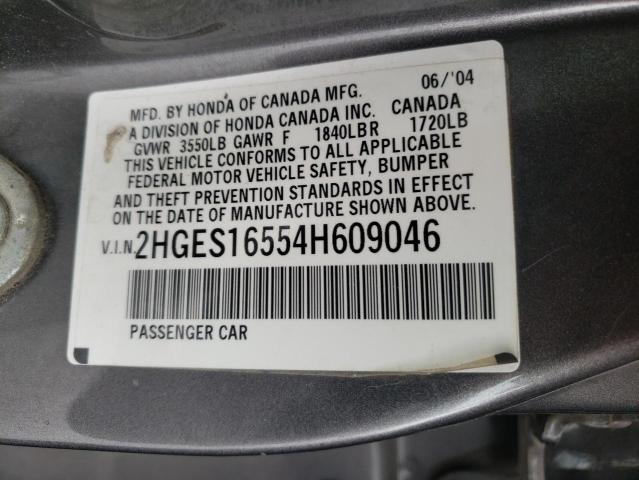 Photo 10 from auction – 2004 HONDA CIVIC LX with VIN 2HGES16554H609046